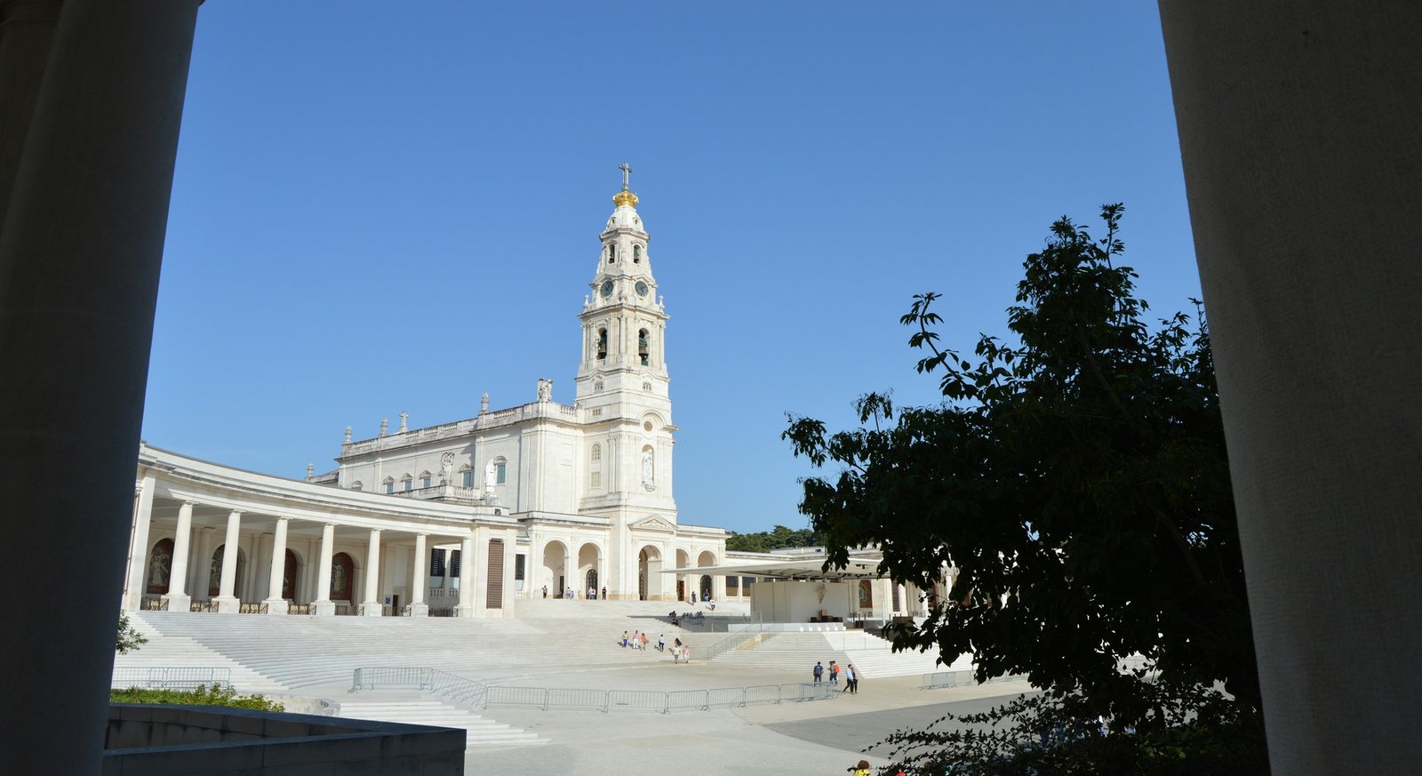 Basilica at the Sanctuary of Fátima framed by trees