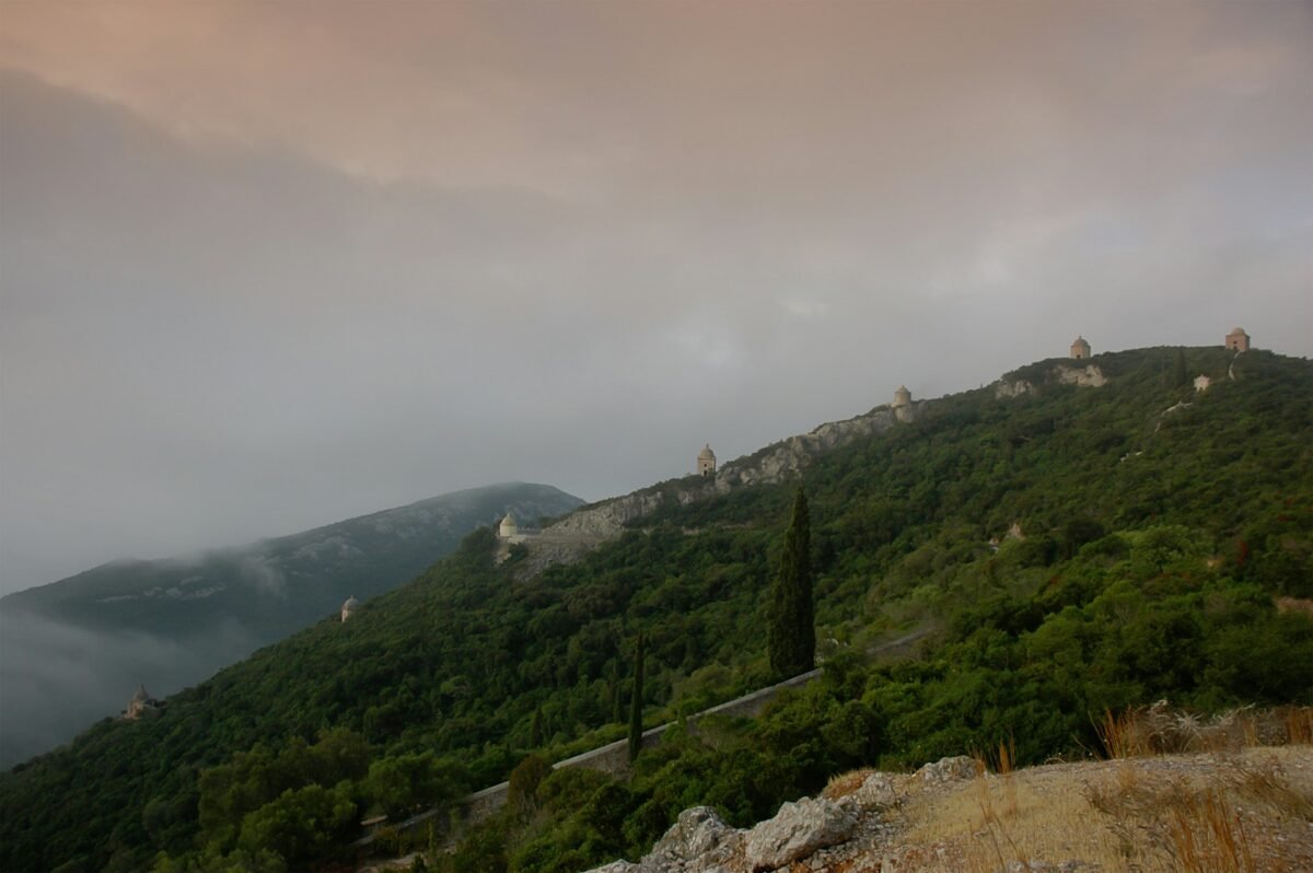 Historic chapels on the wooded hillside of the Arrábida convent