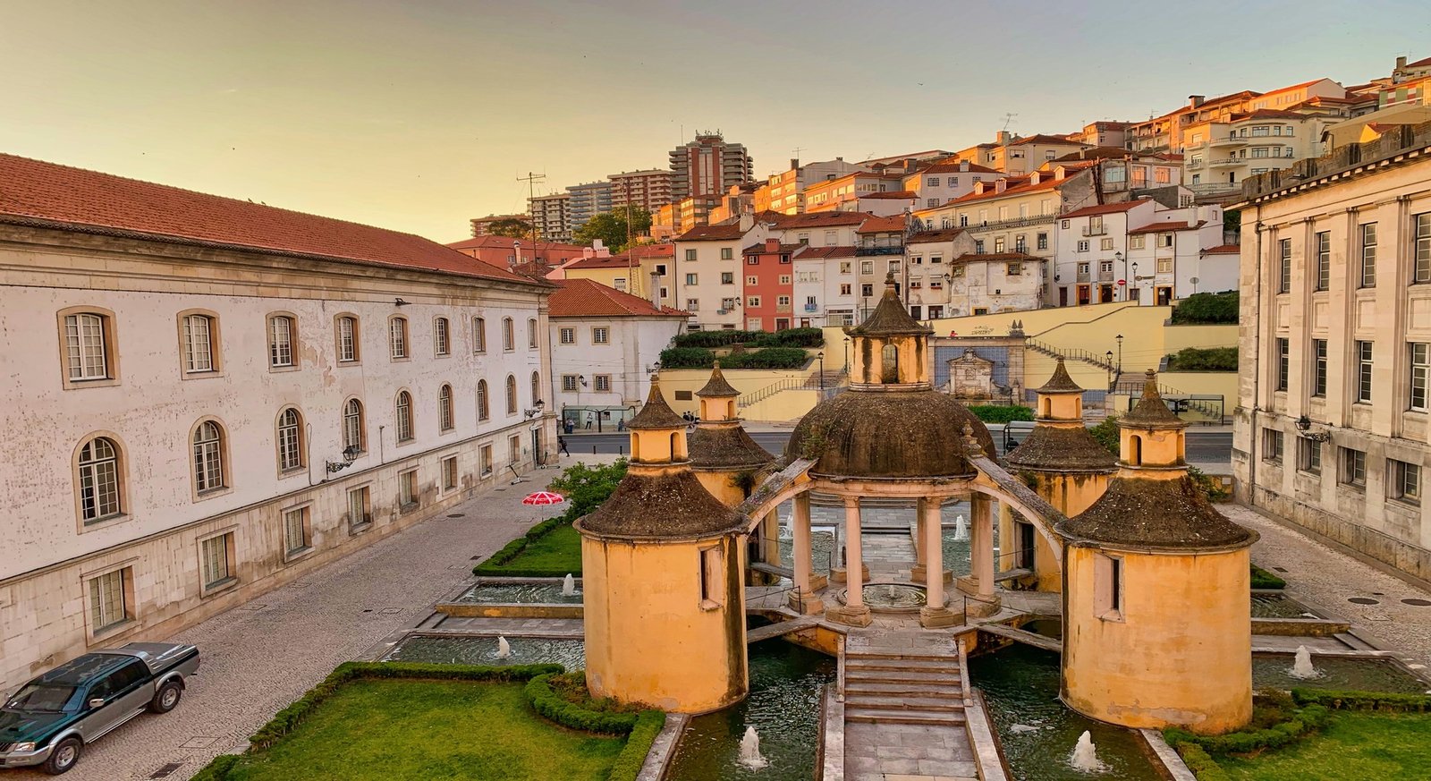 Famous university clock tower overlooking the historic Alta of Coimbra