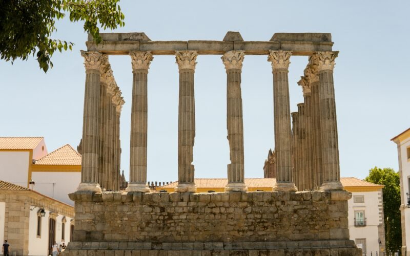 Roman Temple columns above Évora’s historic centre