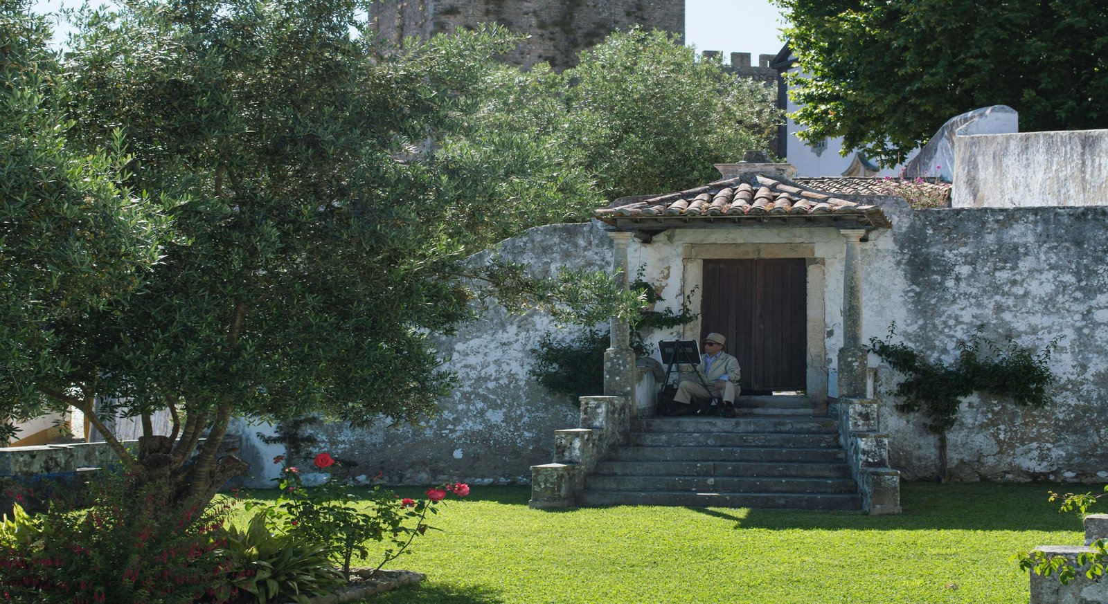 Medieval castle walls and whitewashed village of Óbidos