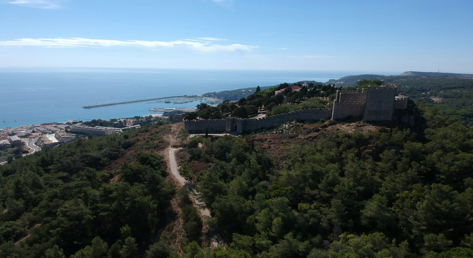 Sesimbra Castle above the surrounding hills and coastline