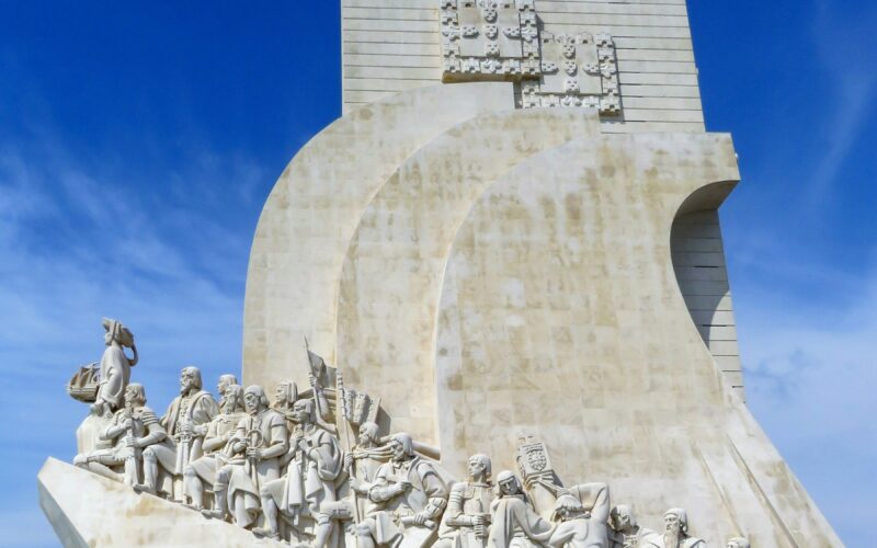 The sculpted prow and figures of the Padrão dos Descobrimentos in Belém.