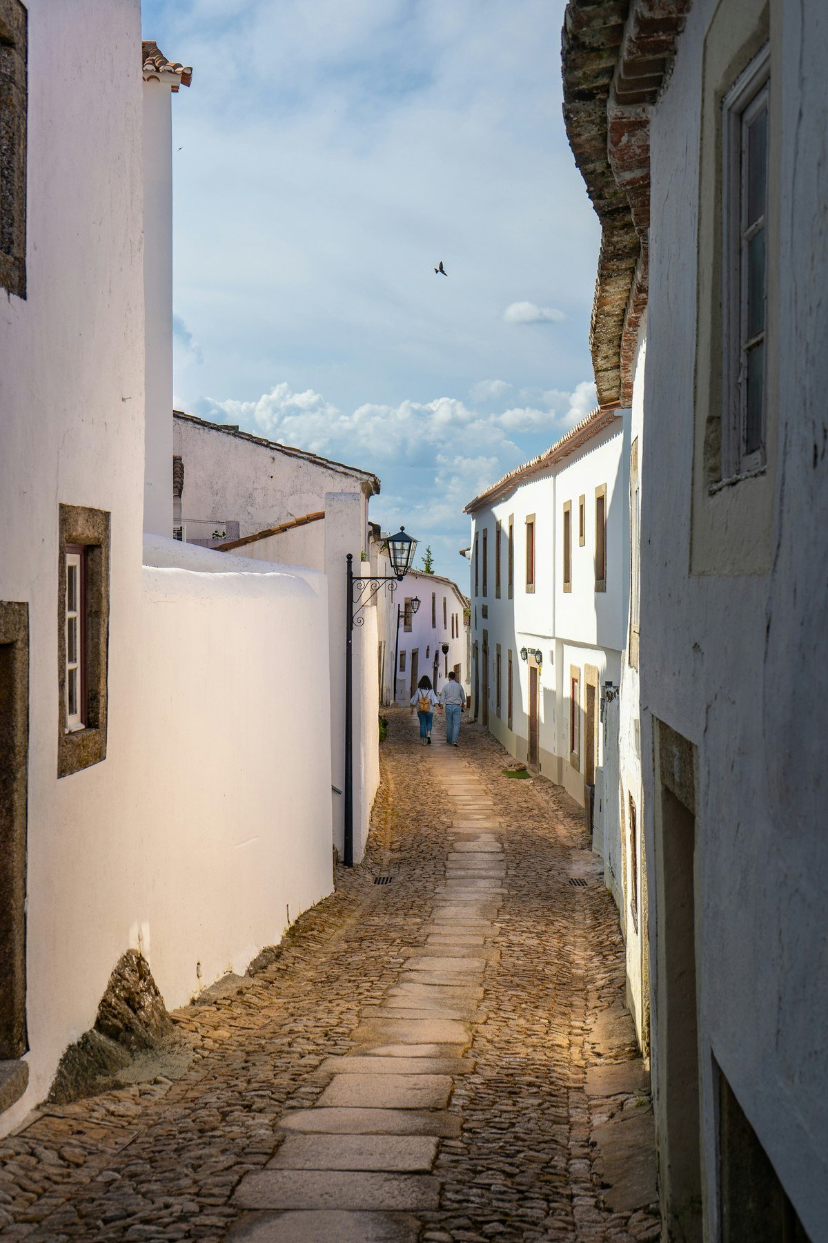 Narrow stone-paved lane between whitewashed houses in Marvão