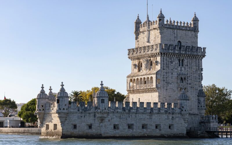 Belém Tower standing beside the Tagus River in Lisbon.