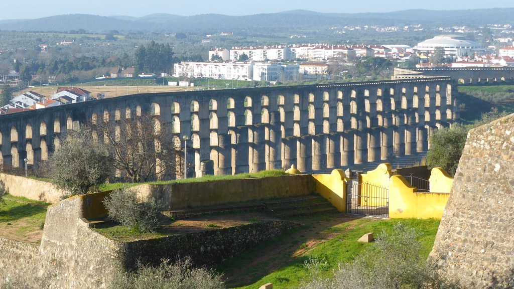 Stone arches of the Amoreira Aqueduct beside Elvas